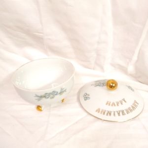 2-Pc Lefton Footed China Vintage Anniversary Candy, Trinket  Dish #6290
